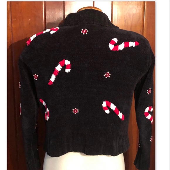 PETITE •CANDY CANE BEADED KNIT CARDIGAN - Picture 2 of 6